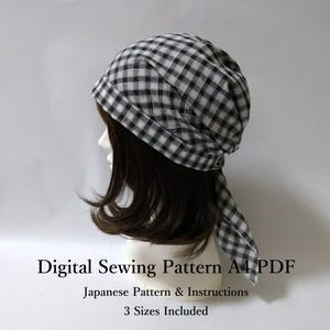 Patrón de costura en PDF para gorro tipo bandana/pañuelo para mujer - 3 tallas (S, M, L) - Patrón de sombrero para mujer - Patrón de costura japonés profesional