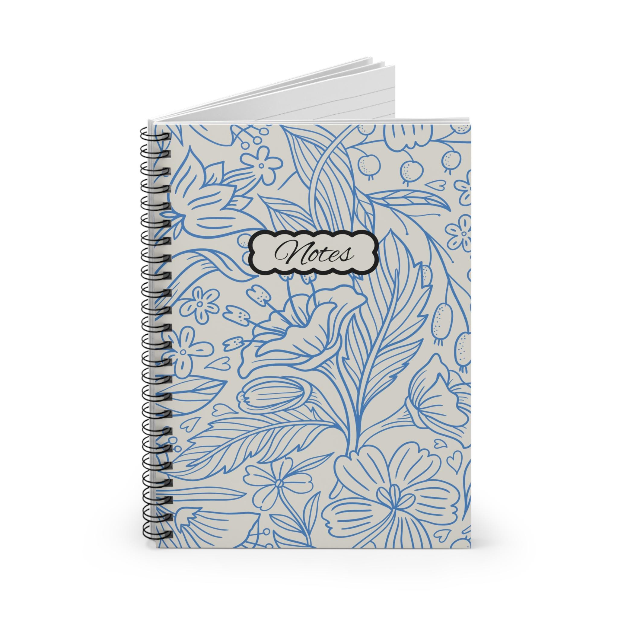 Blue Floral Line Art Notes Notebook | Spiral Ruled Journal - Etsy