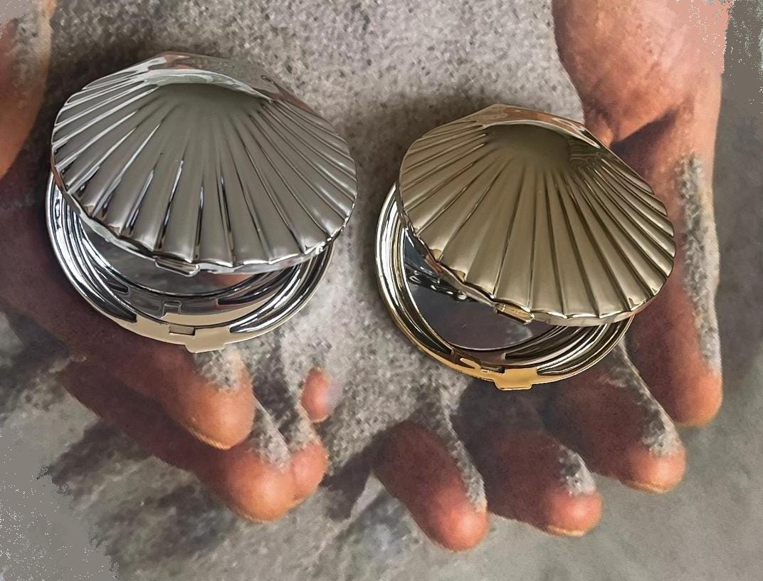 Shell Mirror Kit Sea Shell Compact Mirror, Pocket Mirror, Silver Tone or Gold Tone, DIY ...