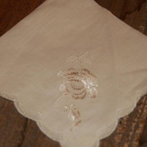 Vintage White Hankie Handkerchief White Embroidered Floral Vintage Hankie image 1