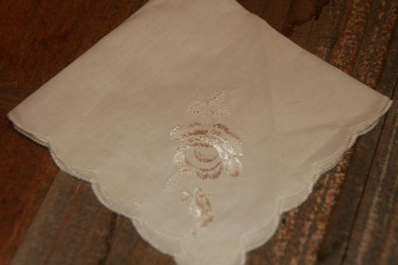 Vintage White Hankie Handkerchief White Embroidered Floral Vintage Hankie image 1