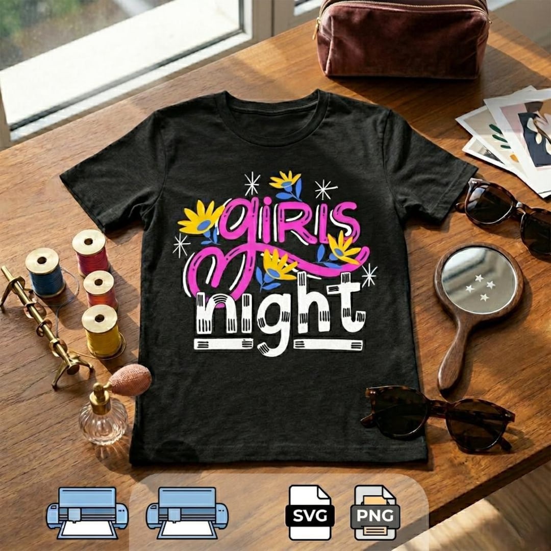 Retro Girls Night SVG | Hand Drawn Floral T-shirt Design | Digital ...