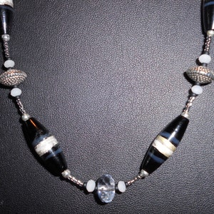 Black Antiqued Silver and Milky White Handmade Bead Necklace
