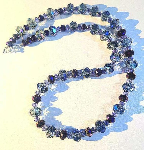 Purple Peacock Faceted Czech Crystal Handmade Bead Necklace