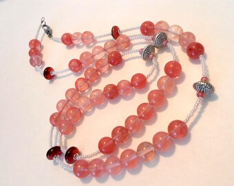 Cherry Quartz and Antiqued Silver Handmade Necklace