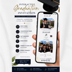 Interactive Graduation Invitation Website | Digital Graduation Invite | RSVP, Countdown, Directions, Cash Gift Links