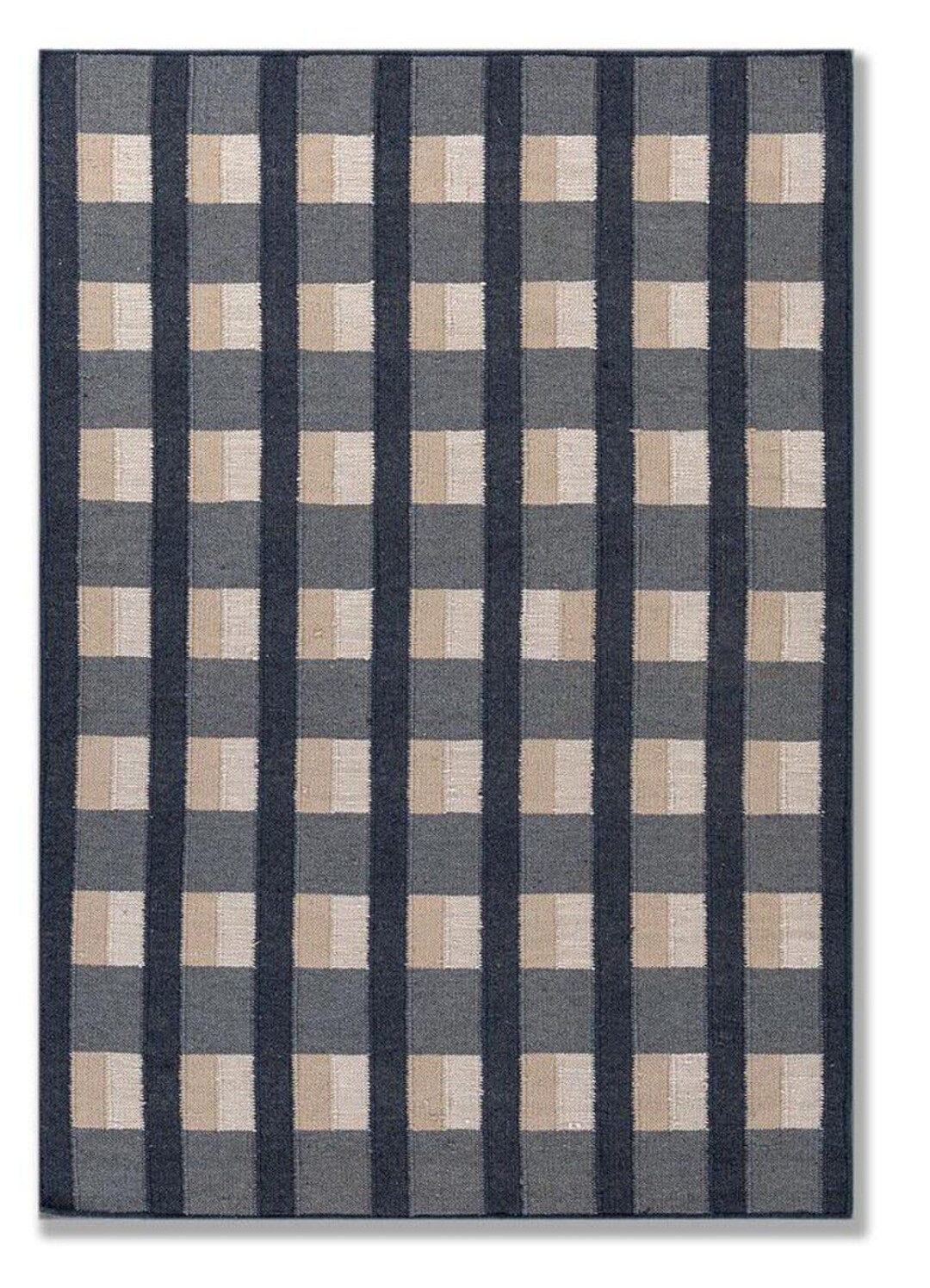 Handwoven Flatweave Grey Checkered Rug Minimal Geometric Wool Area Rug ...