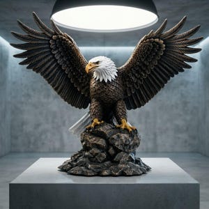 Escultura de águila calva en archivos STL 3MF, modelo de estatua de ave con alas extendidas para impresión 3D.