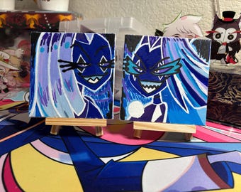Brilho e Glamour – Conjunto de Miniaturas em Tela Pintadas à Mão (Arte de Fã de Helluva Boss)