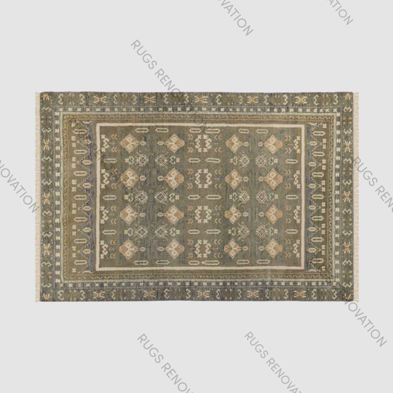 Olive Green Rugs Pattern Hand Knotted Wool Rug Olive Green Beige Traditional Floral Geometric ...