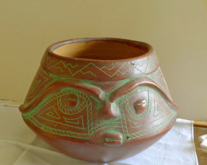 Amazonian Pottery Vase Jardiniere Hand Made Face Pot Rain Forrest Etsy