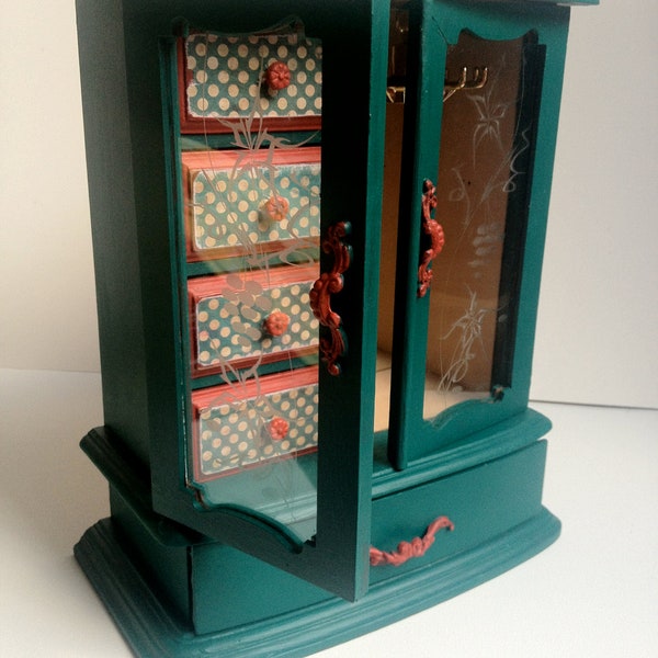 Large Lovely Turquoise Red Jewelry Music Box CHRISTMAS SALE
