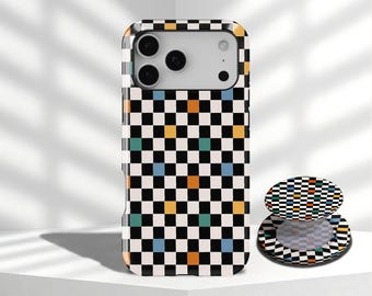 Checkerboard Plaid Phone Case Colorful Retro Aesthetic Cover For iPhone 17 16 15 14 13 12 11 Pro Max, Samsung Galaxy S26 S25 S24 S23 Ultra