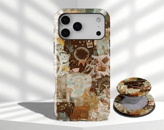 Vintage Tarot Astrology Collage Phone Case, Dark Academia Occult, iPhone 17 16 15 14 13 12 11 Pro Max, Samsung Galaxy S26 S25 S24 S23 Ultra