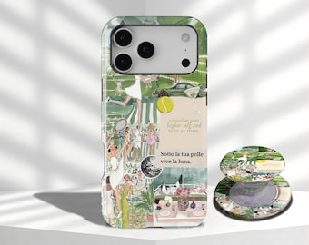 Vintage Tennis Aesthetic Phone Case, Retro Green New Yorker Collage Cover, iPhone 17 16 15 14 13 12 11 Pro Max, Samsung Galaxy S26 S25 Ultra