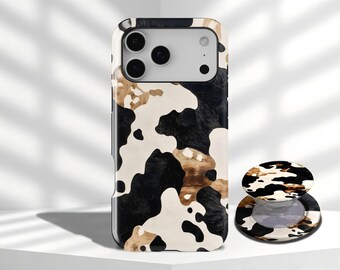 Cowhide Aesthetic Phone Case Brown and White Animal Modern Minimal Art Case For iPhone 17 16 15 14 13 12 11 Pro Max,Samsung Galaxy S26 Ultra