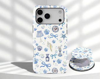 Blue Bowknot Flower Phone Case Ocean Bow Sea Turtle Seashell Cover For iPhone 17 16 15 14 13 12 11 Pro Max, Samsung Galaxy S26 S25 S24 Ultra