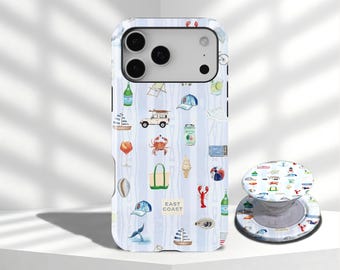 East Coast Summer Phone Case, Coastal Beach Watercolor Art Cover, iPhone 17 16 15 14 13 12 11 Pro Max, Samsung Galaxy S26 S25 S24 S23 Ultra