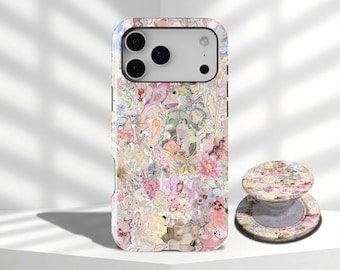 Pink Angel Phone Case Graffiti Apple Butterfly Drink Cute Cover For iPhone 17 16 15 14 13 12 11 Pro Max,Samsung Galaxy S26 S25 S24 S23 Ultra