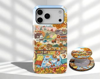 Vintage Autumn Farm Picnic Animal Floral Chicken Duck Phone Case For iPhone 17 16 15 14 13 12 11 Pro Max, Samsung Galaxy S26 S25 S24 Ultra
