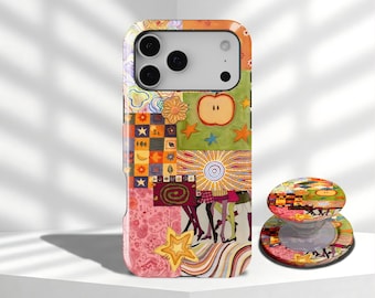 Patchwork Phone Case Cute Valentine's Day Case, Boho Colorful Art Cover, iPhone 17 16 15 14 13 12 11 Pro Max, Samsung Galaxy S26 S25  Ultra