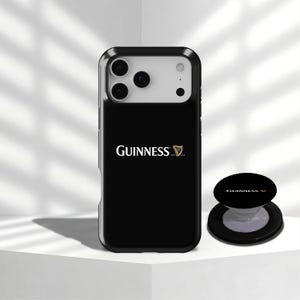 Guinness Phone Case: Black Gold Irish Harp Design, Irish Pint Lover Gift, Flexible Durable Design, Pint Pattern Phone Case, iPhone 17 16 15 14 13 12 11 Pro Max, Samsung Galaxy S26 S25 S24 S23 Ultra