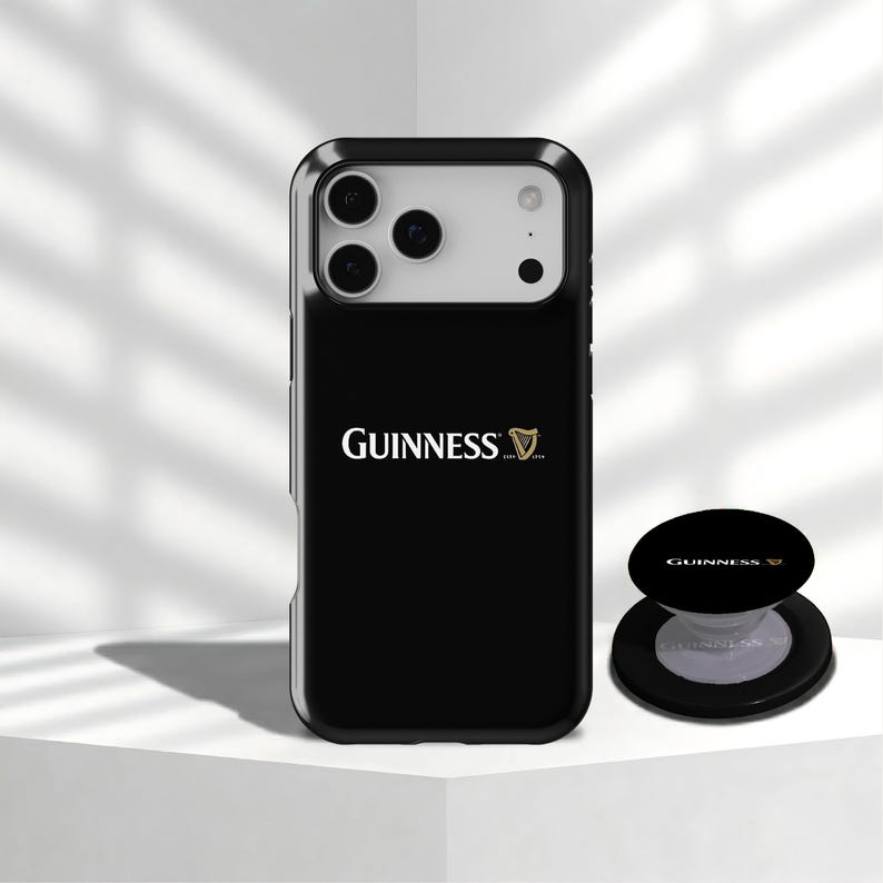 Guinness Phone Case: Black Gold Irish Harp Design, Irish Pint Lover Gift, Flexible Durable Design, Pint Pattern Phone Case, iPhone 17 16 15 14 13 12 11 Pro Max, Samsung Galaxy S26 S25 S24 S23 Ultra