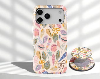 Vintage Seashell Pattern Phone Case Beachy Tropical Design Cover For iPhone 17 16 15 14 13 12 11 Pro Max, Samsung Galaxy S26 S25 S24 Ultra