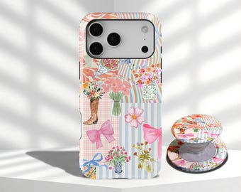 Pink Bow Ribbon Flower Boots Aesthetic Cute Trendy Phone Case For iPhone 17 16 15 14 13 12 11 Pro Max, Samsung Galaxy S26 S25 S24 S23 Ultra
