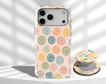Colorful Smiley Face Retro Funny Pastel Rainbow Y2K Art Phone Case For iPhone 17 16 15 14 13 12 11 Pro Max,Samsung Galaxy S26 S25 S24 Ultra