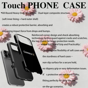 May include: Black phone case with the Guinness logo, featuring a dual-layer design for heavy-duty protection. The case has a non-slip surface and reinforced corners. The text on the image says "Touch PHONE CASE".