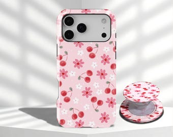 Pink Cherry Blossom Case Coquette Aesthetic Watercolor Pattern for iPhone 17 16 15 14 13 12 11 Pro Max, Samsung Galaxy S26 S25 S24 S23 Ultra