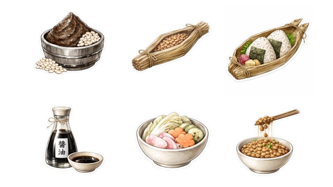 Japanese Fermented Food Sticker Set – Miso, Soy Sauce & Natto Aesthetic ...
