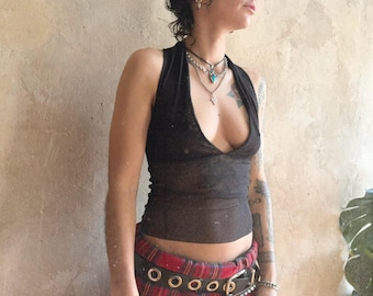 handmade classy mesh reversible halter tank top shirt with overlock seams