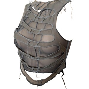 handmade mesh destructive unisex cropped top with cut outs overlock seams and baseball stitches