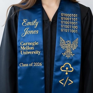 Cadeau pour diplômé en technologie, étole informatique personnalisée pour fils et fille, écharpe principale CS personnalisée, mémoire de la promotion 2026, ruban de remise des diplômes des développeurs de codage