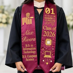 Custom IT Graduation Sash, Computer Science Stole, Personalized STEM Grad Gift, Binary Code Coding Sash, Class of 2025 2026, IT Major Stole