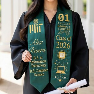 Software Engineer Graduation Stole, Coding Major Sash, Custom Web Dev Gift, IT Professional Grad, Binary Design, Computer Science Major