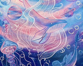 Kosmisk dagdröm psykedelisk akrylmålning
