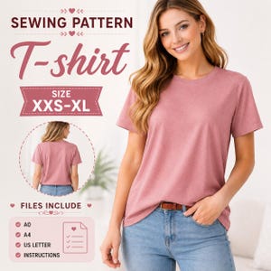 T-Shirt Sewing Pattern PDF | Relaxed Fit Crew Neck Tee (XXS-XL)