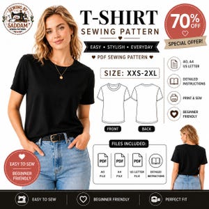 Schnittmuster für ein Oversize-T-Shirt (PDF), lockeres Damen-T-Shirt-Schnittmuster, Kurzarm-Basic-Top, Anfänger-Schnittmuster zum Ausdrucken, A0, A4, US Letter, XXS-XL