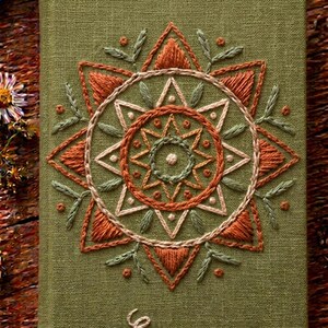 Personalised MandalaEmbroidered Journal|CustomName Boho Diary|Hand Stitched GeometricNotebook|Bohemian Travel Journal Gift|LinenFabric Diary