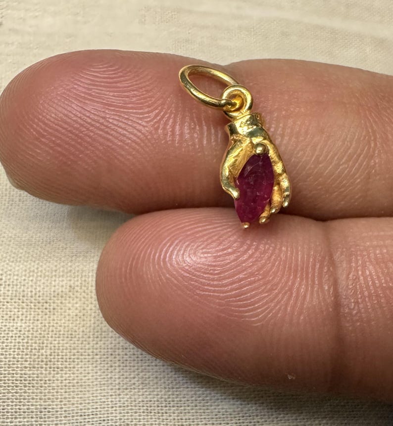 Olding Ruby 18kt Gold Ruby Mano Cornuto Pendant, Italian Lucky Hand Charm, Handmade ...