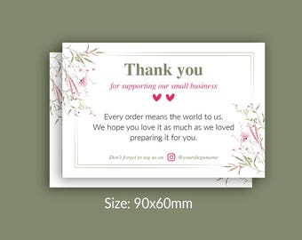 Thank You Card for Small Business, Custom Thank You Card, Packaging Insert, Personalized Design, 90x60mm