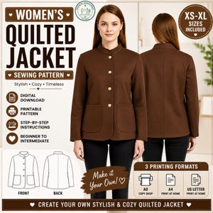 Quilted Jacket Sewing Pattern PDF | Women's Quilt Coat Pattern | XS-3XL | A0 A4 US Letter | Beginner Friendly | Instant Download