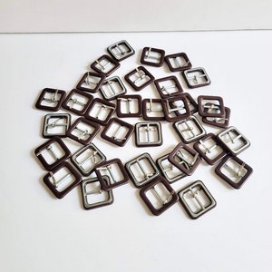 Vintage Leather Buckles, lot of 28 pieces, Made in Italy, Brown Leather, Shoemaking, Crafts