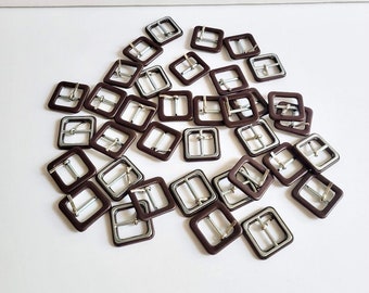 Vintage Brown Leather Buckles, lot of 28 pieces, Made in Italy