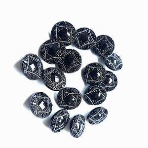 Vintage Black Button Lot, Set of 16, Sparkly Buttons for Jackets and Dresses, 1980's
