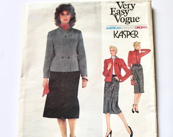 Vintage Vogue Sewing Pattern, Very Easy Vogue, Designer Kasper, 1980's, Size 12