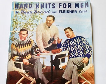 Vintage Men's Sweater Pattern Book, Bear Brand and Fleisher Yarns, 1961